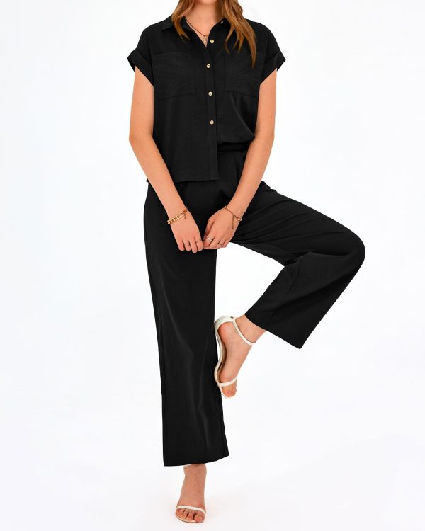 61P1kS15g3L.jpg Womens 2 Piece sets Summer Cap Sleeve Tops Palazzo Pants Dressy Casual Vacation Travel Outfits Tracksuits