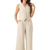 Two Piece Outfits for Women's Button Front Sleeveless Vest Wide Leg Pants Matching Sets