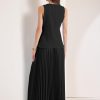 Women's 2 Piece Summer Outfits V Neck Sleeveless Button Vest Maxi Pleated Skirts Set