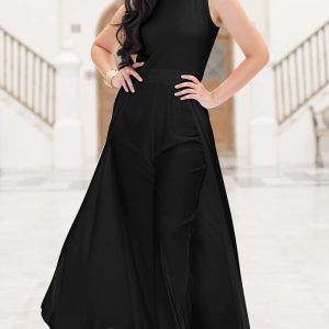 Sleeveless Flattering Dressy Long Pant Cape Classy Elegant Jumpsuit