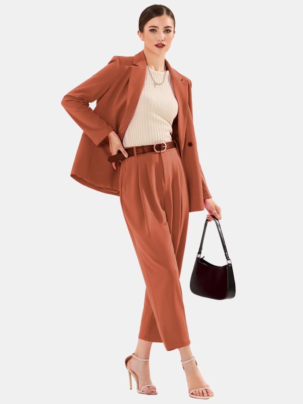 61R4UBYc8L.jpg Women's Business Blazer and High Elastic Waist Pant Suit Set Loose Fit Casual Fall Winter 2 Piece Suits for Work