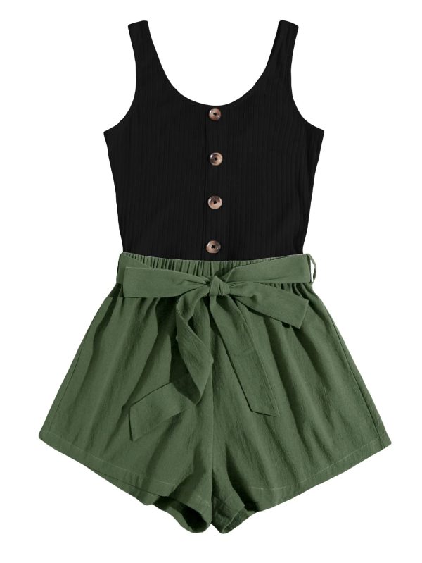 61RhJenF6RL.jpg Casual Summer Rompers for Women Sleeveless Vacation Outfits Short Jumpsuit