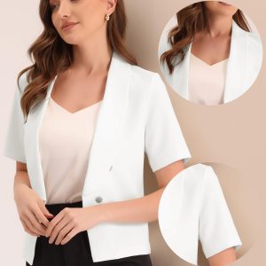 Casual Shawl Collar Open Front Cardigan for Women's Short Sleeve Work Office Suit Blazer