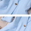 Women's Spring Summer Half Sleeve Office Coat Top All Match Stylish Jacket Blue Blazer