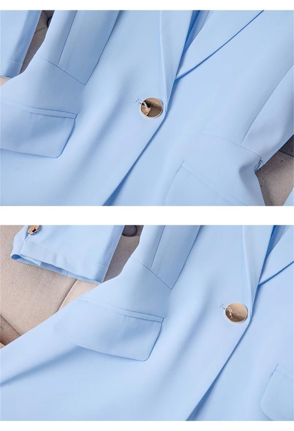 61SqpBfzWkL.jpg Women's Spring Summer Half Sleeve Office Coat Top All Match Stylish Jacket Blue Blazer