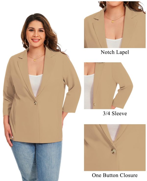 61T5YMJcdqL.jpg Womens Plus Size Blazer 3/4 Sleeve Notch Lapel Casual Work Blazers One Button Open Front Pockets Jackets (XL-5XL)