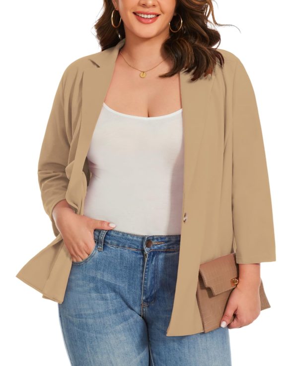 61TP5f1RnmL.jpg Womens Plus Size Blazer 3/4 Sleeve Notch Lapel Casual Work Blazers One Button Open Front Pockets Jackets (XL-5XL)