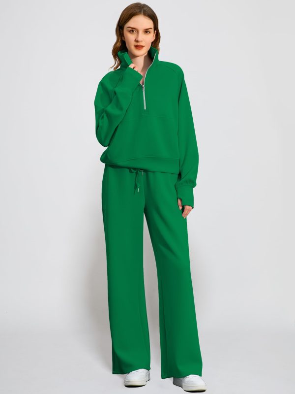 61TRHScBzL.jpg Women's 2 Piece Outfits Lounge Set 2025 Oversized Half Zip Sweatshirt Wide Leg Sweatpant Set Sweatsuit Tracksuit