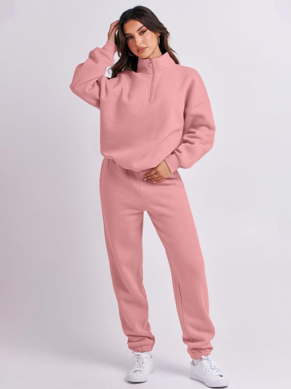 61Ta8SUiAJL.jpg Women 2 Piece Outfits Sweatsuit Oversized Half Zip Sweatshirt Jogger Sweatpants Tracksuit Lounge Set 2024 Clothes