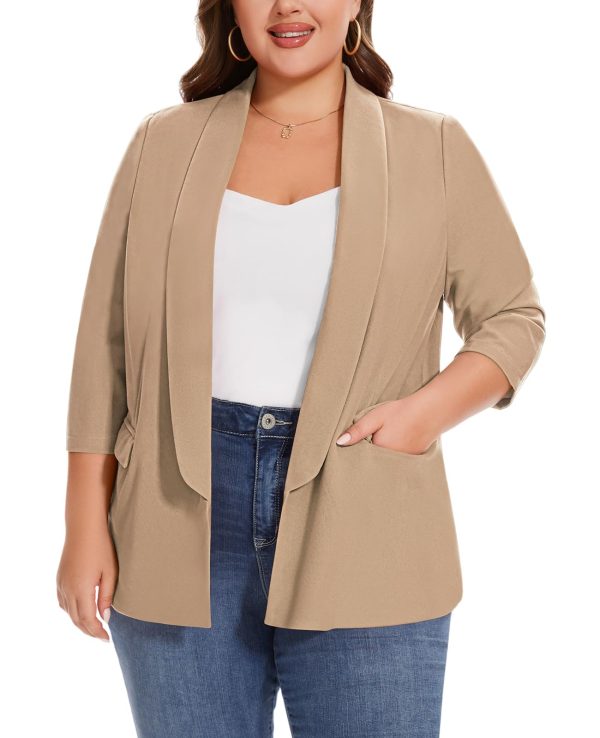 61TePTrjCiL.jpg Plus Size Blazers for Women Casual Work Office 3/4 Sleeve Open Front Cardigan Suit Jacket Blazer with Pockets