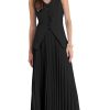 Women's 2 Piece Summer Outfits V Neck Sleeveless Button Vest Maxi Pleated Skirts Set