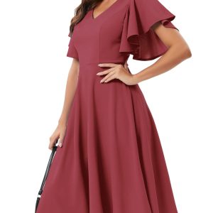 Women's Formal Cocktail Wedding Guest Dress for Women 2025 Short Sleeve Fit and Flare Tea Party Dresses