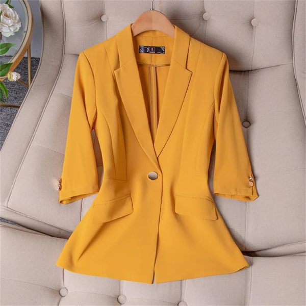 61UE2jyisGL.jpg Women's Spring Summer Half Sleeve Office Coat Top All Match Stylish Jacket Blue Blazer