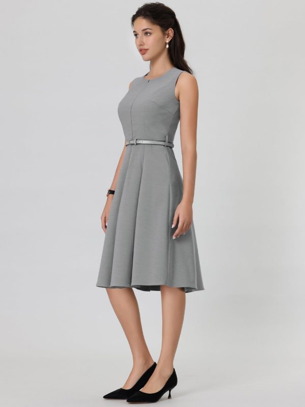 61UbjwWGSNL.jpg Women's Sleeveless Dress Zip Up Belted Fit & Flare Work Dresses