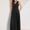 Women's 2 Piece Summer Outfits V Neck Sleeveless Button Vest Maxi Pleated Skirts Set