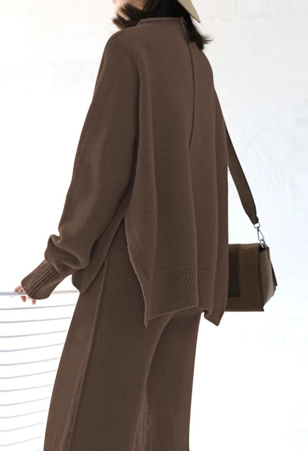61Uw3-AxwYL.jpg Women's 2 Piece Outfits Sweater Set Wide Leg Pants High Neck Sweatsuit Loungewear