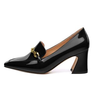 Womens Chunky Block Mid Heel,Patent Square Toe Pumps Slip-on Loafers Shoes Office Basic Classic Shoes 2.5IN