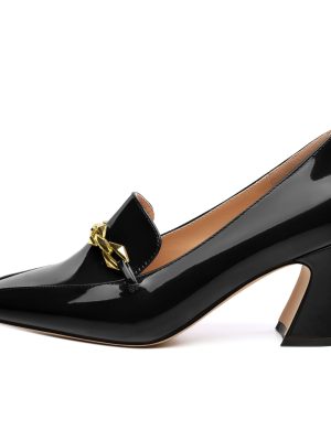 Womens Chunky Block Mid Heel,Patent Square Toe Pumps Slip-on Loafers Shoes Office Basic Classic Shoes 2.5IN