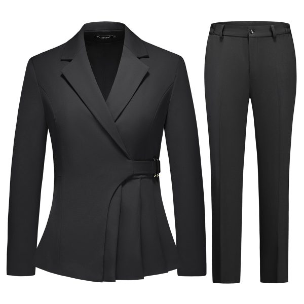61VULbPAl7L.jpg Women's Pants Suit Solid Jacket 2 Piece Set Irregular Blazer Suit Business Casual