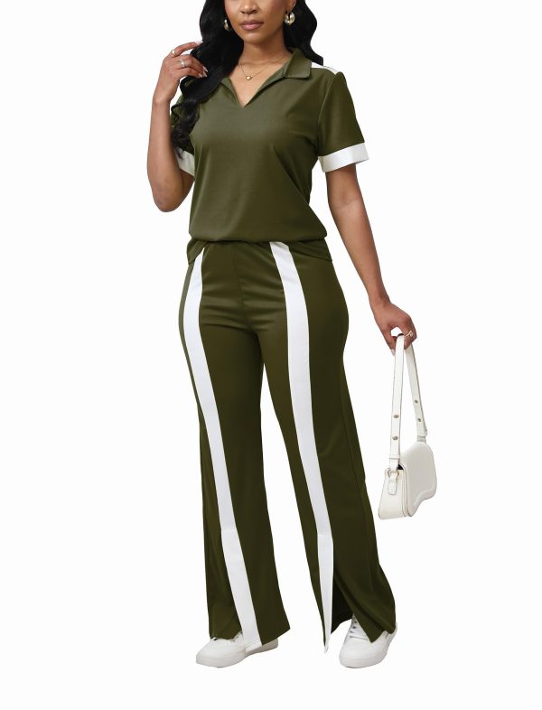 61VWaFmNpgL.jpg Women's Lounge 2 Peice Outfit Dressy Casual Short Sleeve Flared Slit Wide Leg Pants Set Match Sweatsuit