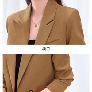 Women 2 Button Office Long Sleeve Solid Coats Turn Down Collar Vintage Jacket Loose Blazer
