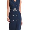 Women's Blazer Dresses Summer Sleeveless Notched Lapel Double Breasted Belted Work Office Dress