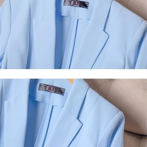 Women's Spring Summer Half Sleeve Office Coat Top All Match Stylish Jacket Blue Blazer