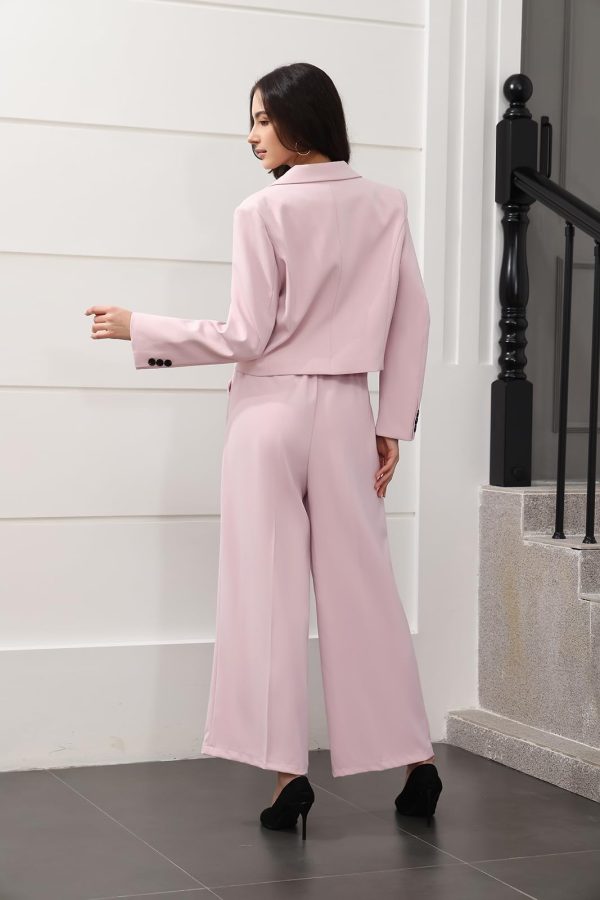 61Wcv2OngXL.jpg Women's Suit 2 Piece Casual Outfits Cropped Blazer High Waisted Wide Leg Pants for Work