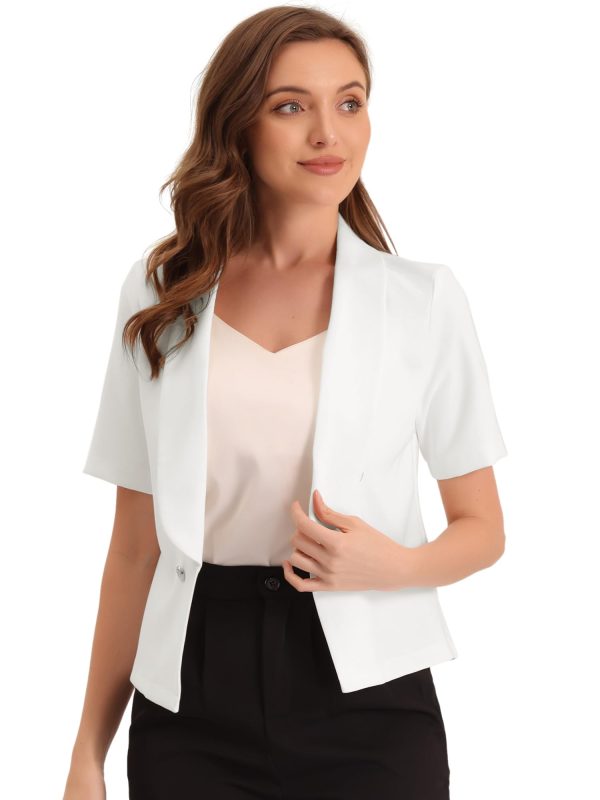 61X38Sz3MSL.jpg Casual Shawl Collar Open Front Cardigan for Women's Short Sleeve Work Office Suit Blazer