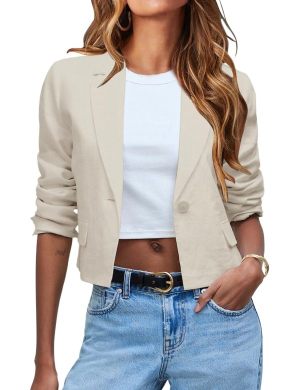 61XWgtB-WIL.jpg Womens Cropped Blazer Casual Lightweight Cotton Linen Blazer Suit Jackets
