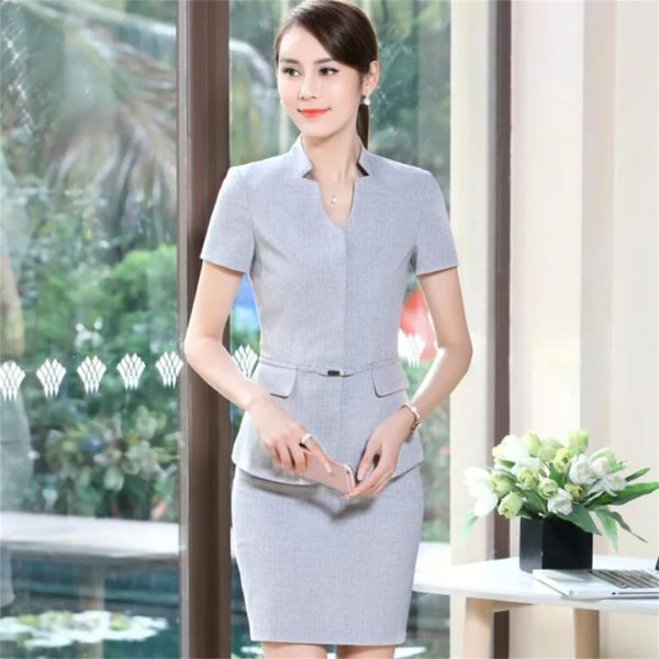61XquM0E0dL.jpg Women Summer Business Pant Suit Formal Slim Short Sleeve V Neck Blazer and Trousers Office Ladies Work Wear Uniform