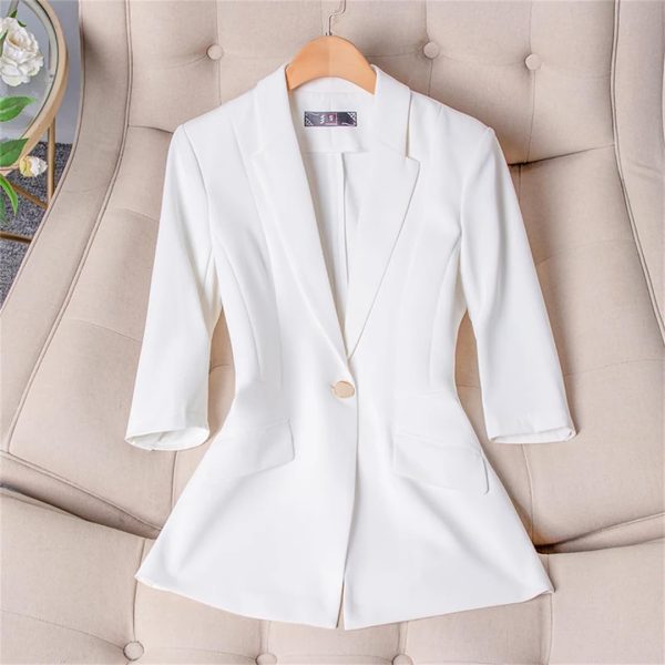 61Z2cts2JL.jpg Women's Spring Summer Half Sleeve Office Coat Top All Match Stylish Jacket Blue Blazer