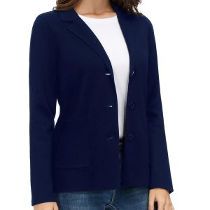 Women's Long Sleeve Casual Blazer Work Office Bussiness Jacket with Pocket