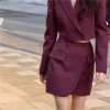 Spring Summer Stylish Blazer Suits Sets Women Crop Coat High Waist Pocket Mini Skirts Outfit Suits