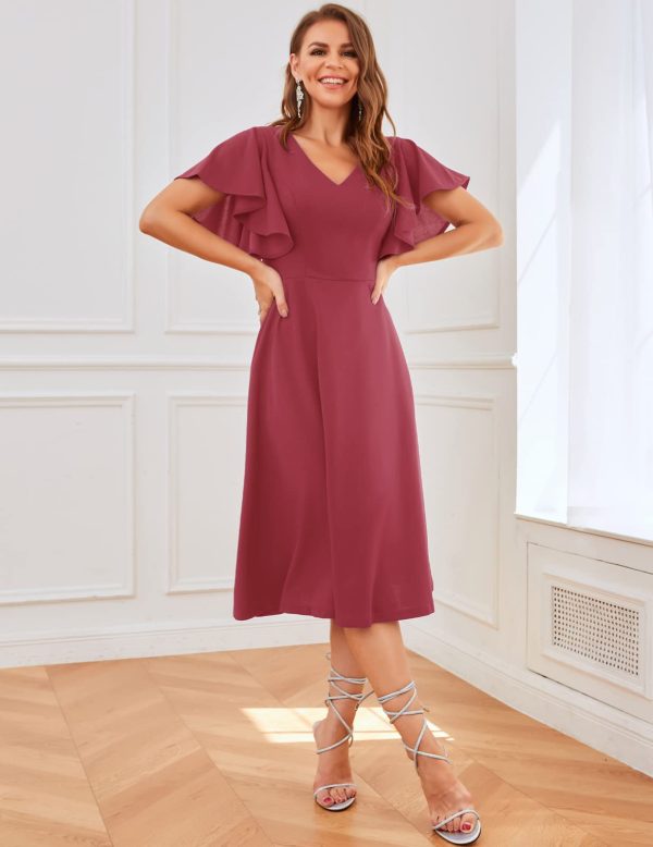 61aC7HPfnVL.jpg Women's Formal Cocktail Wedding Guest Dress for Women 2025 Short Sleeve Fit and Flare Tea Party Dresses