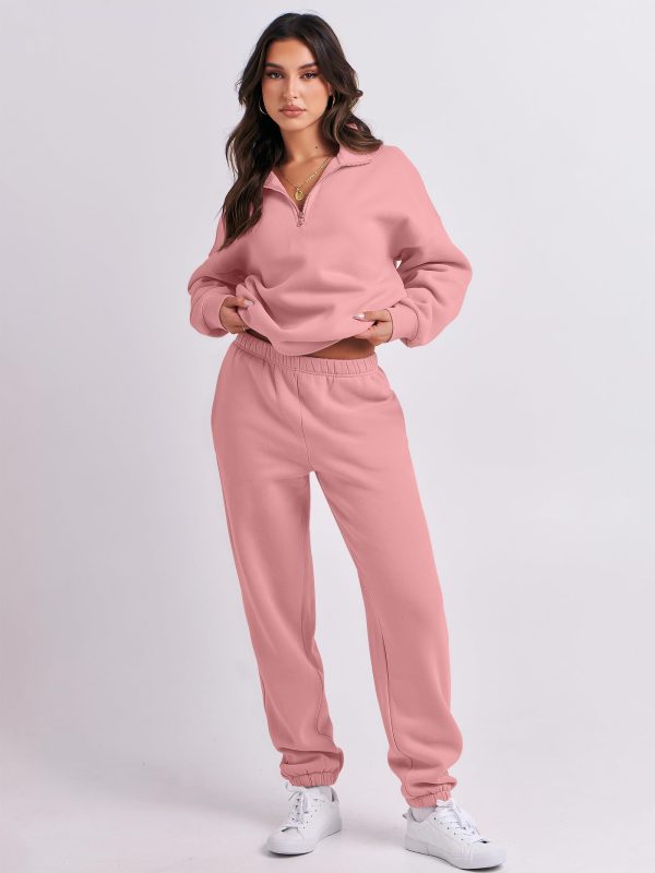 61bVaapoHiL.jpg Women 2 Piece Outfits Sweatsuit Oversized Half Zip Sweatshirt Jogger Sweatpants Tracksuit Lounge Set 2024 Clothes