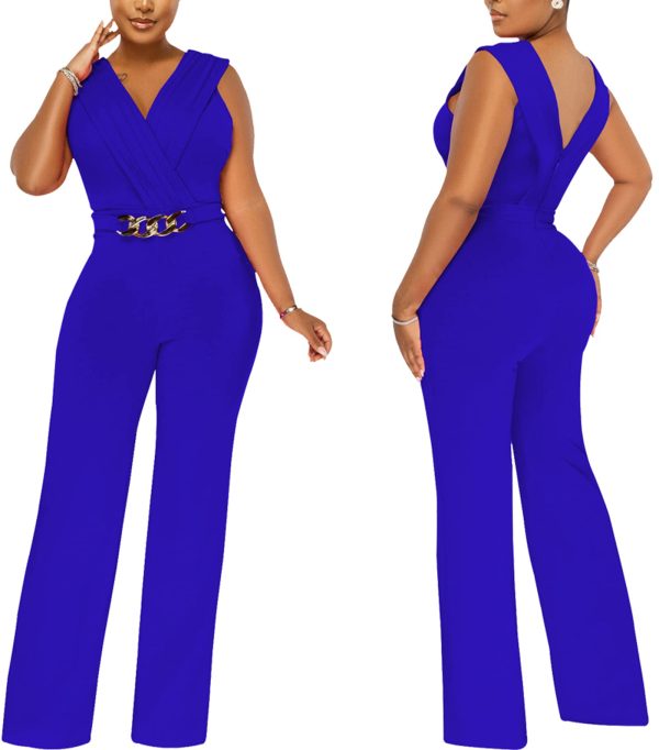 61c0P6A46qL.jpg Women's Dressy Jumpsuits Summer Sexy Party Rompers Elegant Deep V Neck Backless Clubwear Wide Leg Long Pants