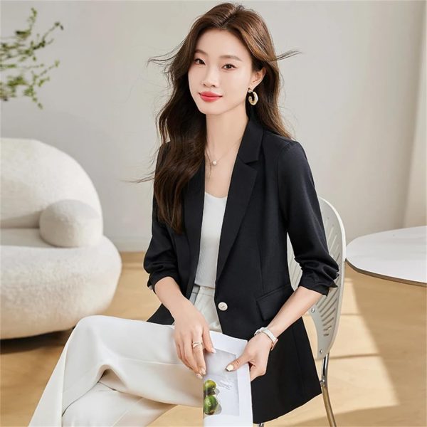 61c3hxgwrTL.jpg Women Spring Summer Professional Slim Half Sleeve Jacket Office Work Coat Tops White Blazer