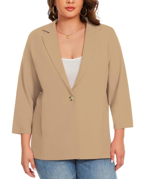 61cBJGtbeCL.jpg Womens Plus Size Blazer 3/4 Sleeve Notch Lapel Casual Work Blazers One Button Open Front Pockets Jackets (XL-5XL)