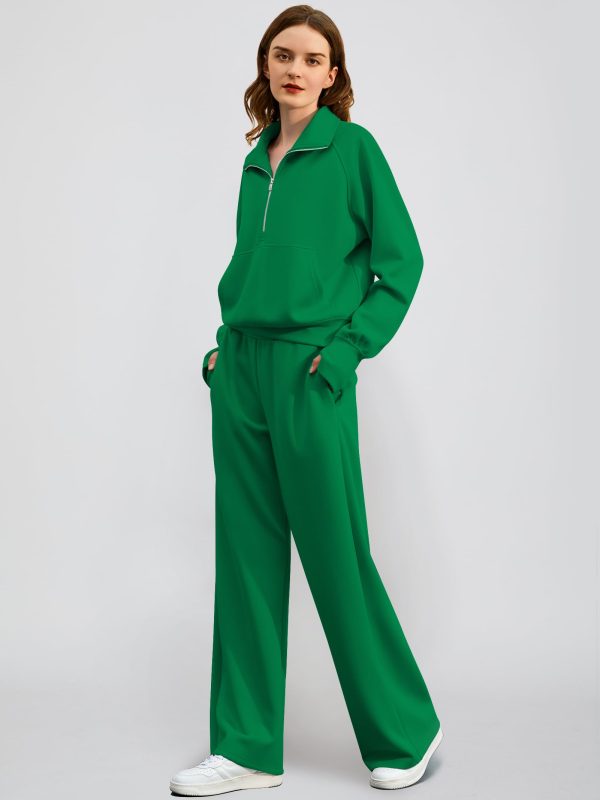 61cZjBwCCJL.jpg Women's 2 Piece Outfits Lounge Set 2025 Oversized Half Zip Sweatshirt Wide Leg Sweatpant Set Sweatsuit Tracksuit