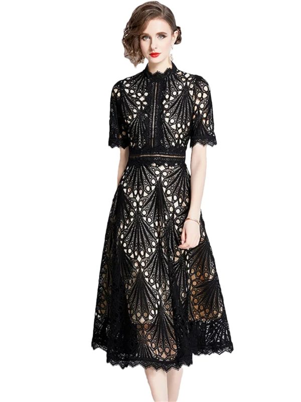 61cuppQrHPL.jpg Womens Summer Hollow Out Party A Line Midi Long Princess Elegant Office Runway Robes Dress