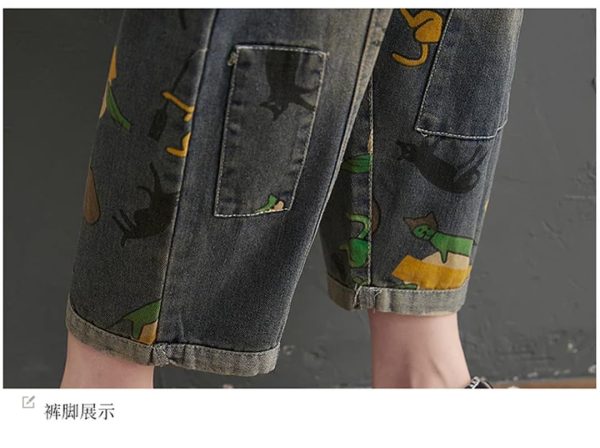 61dcaDE0yBL.jpg Women Cartoon Printed Denim Overalls Ankle-Length Vintage Denim Jumpsuits Pockets Rompers Jumpsuit