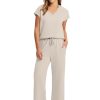 Two Piece Sets for Women Summer Outfits Lounge Sets V Neck Tops Wide Leg Pants Woman Vacation Travel Outfits