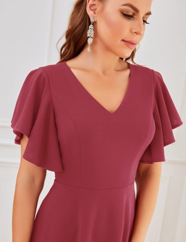 61erT-MPhL.jpg Women's Formal Cocktail Wedding Guest Dress for Women 2025 Short Sleeve Fit and Flare Tea Party Dresses