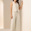 Two Piece Outfits for Women's Button Front Sleeveless Vest Wide Leg Pants Matching Sets
