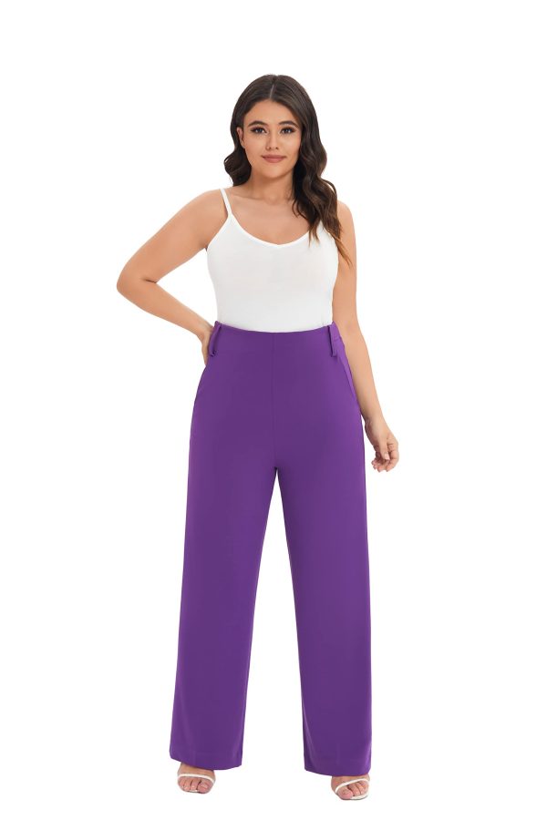 61gireQUE7L.jpg Women's Casual High Waisted Wide Leg Dress Pants with Pockets and Belt