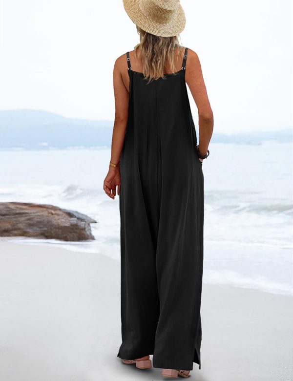 61h1gLmJuYL.jpg Women's Summer Boho Casual Jumpsuits Wide Leg Overalls Floral Print Baggy Rompers with Pockets PZZCR