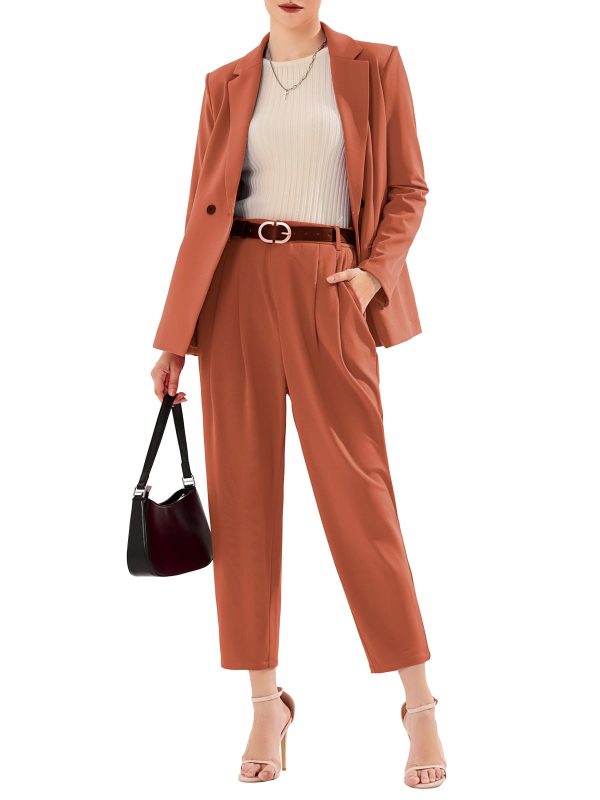 61i7yQLfiXL.jpg Women's Business Blazer and High Elastic Waist Pant Suit Set Loose Fit Casual Fall Winter 2 Piece Suits for Work