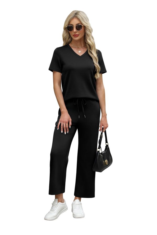 61j-mXoaXmL.jpg 2 Piece Sets for Women Summer Lounge Set Wide Leg Pants Matching Set Vacation Travel Outfits Beach Clothing