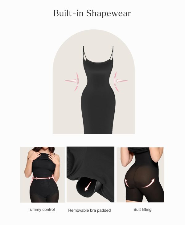61j1mJsKNL.jpg Summer Maxi Dress for Women - Cocktail Shapewear Dresses Built-in Bra Adjustable Straps Vacation Long Slip